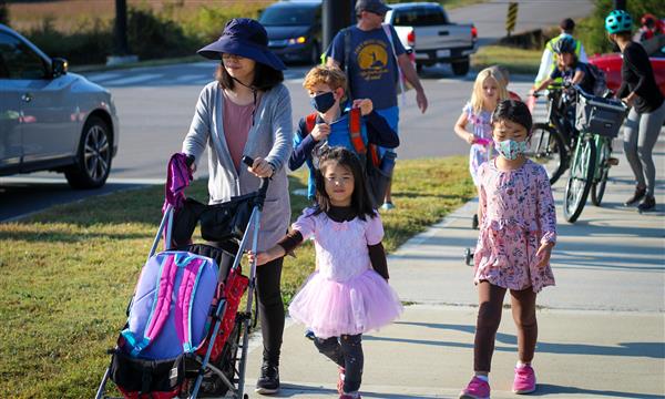 Students walk to school